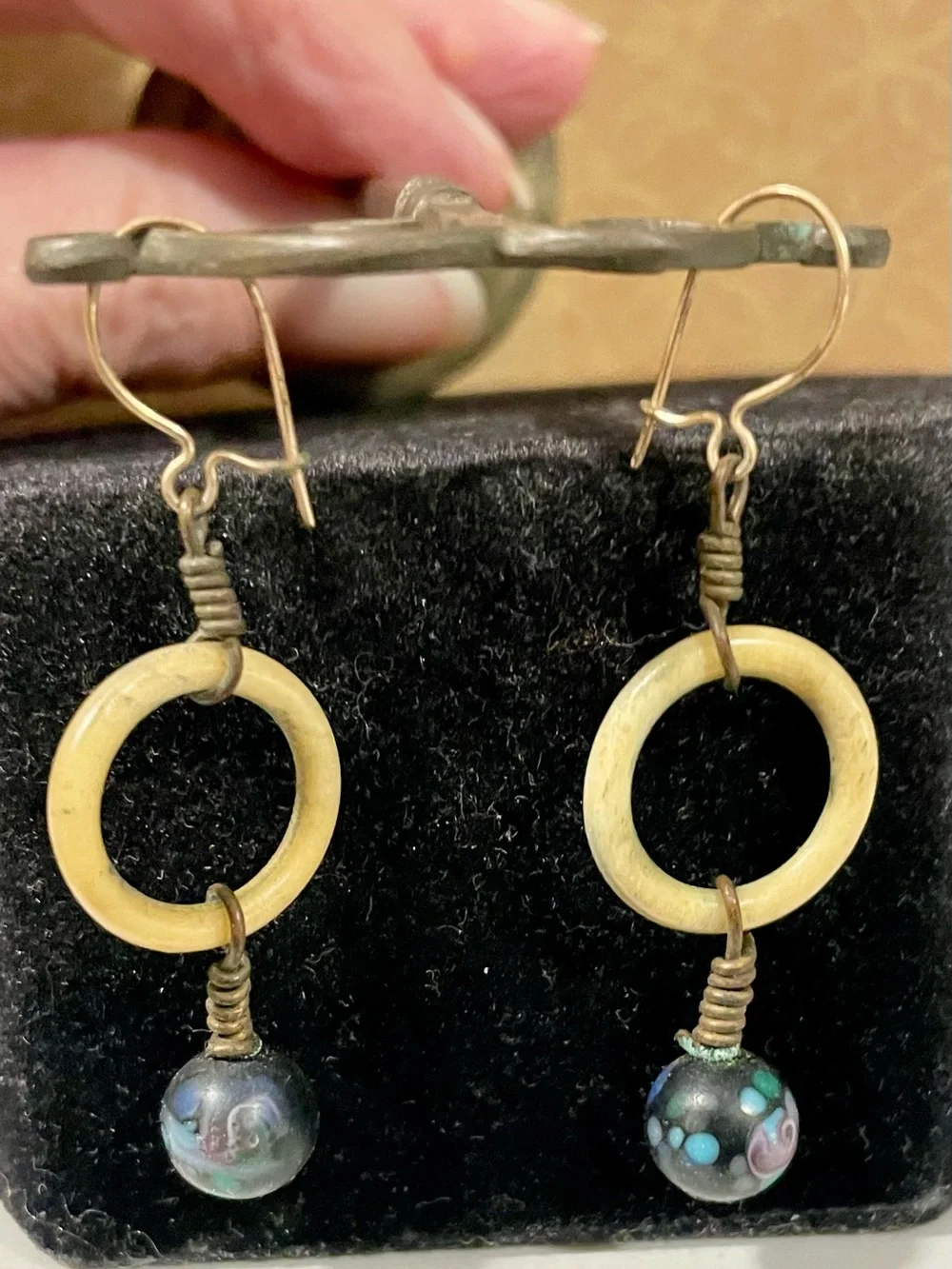 Vintage Clay, Lucite and 14KT Gold Earrings